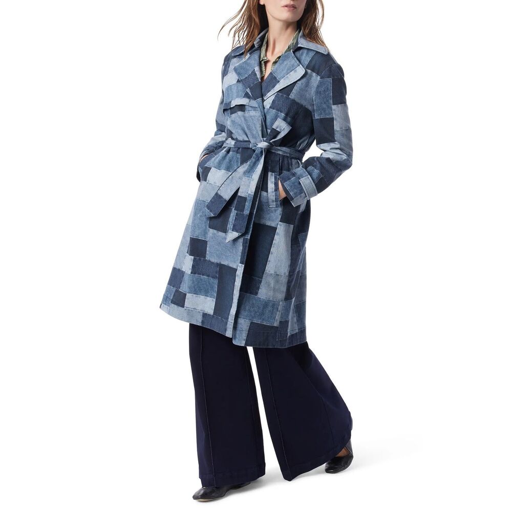 DO by Dee Ocleppo Denim Patchwork Cassie Belt Trench Coat Medium